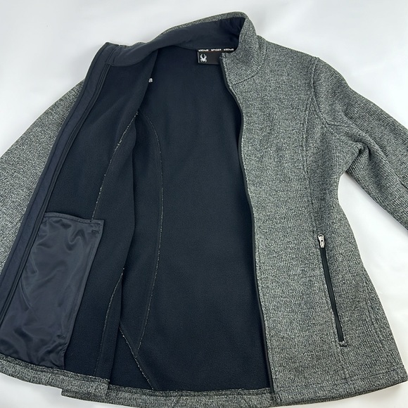 SPYDER Fleece Lined Sweater Jacket. Zip front & Pockets. Heather Black. Size LG. - Picture 3 of 11